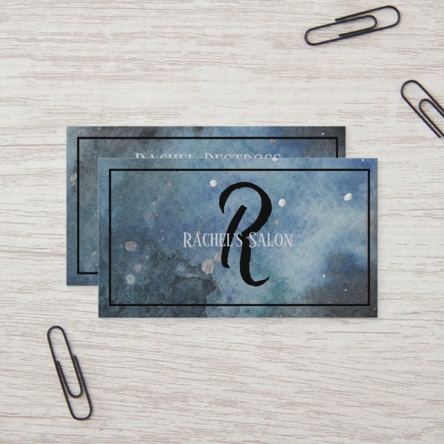 Carte De Visite Aquarelle Monogramme d'art moderne Abstrait (Devant/Arrière en situation)