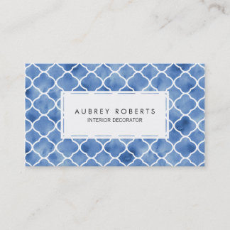 Carte De Visite Aquarelle Motif géométrique Indigo bleu et blanc