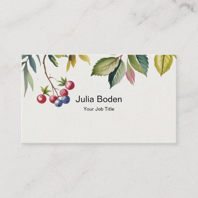 Carte De Visite Aquarelle Naturelle Baies et Branches (Devant)