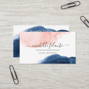 Carte de visite aquarelle Navy et Blush