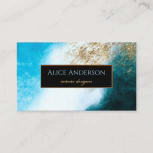 Carte De Visite Aquarelle noir bleu pailleté or designer