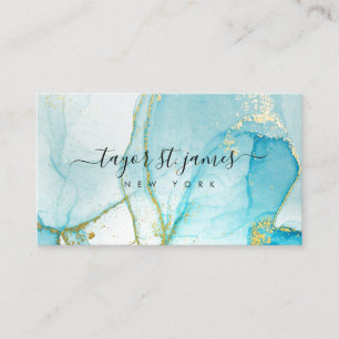 Carte De Visite Aquarelle or bleu calligraphie peinture