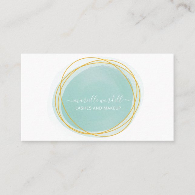 Carte De Visite Aquarelle or Cercle Monogramme Texte blanc (Devant)