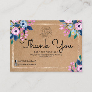 Carte De Visite Aquarelle or rose Floral Merci client