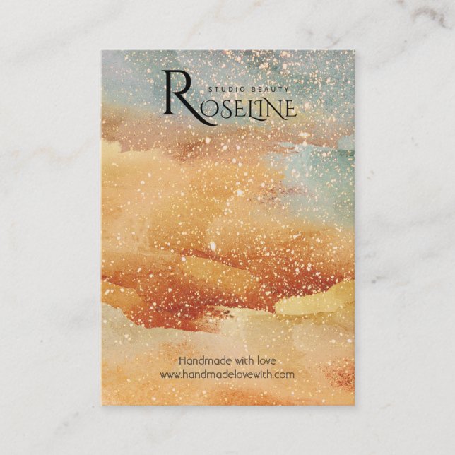 Carte De Visite Aquarelle parties scintillant en or bleu bijoux (Devant)