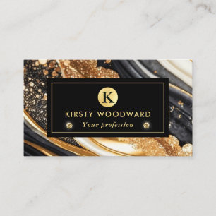 Carte De Visite Aquarelle Parties scintillant noir et or Encre d'a