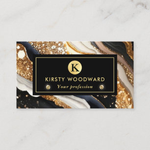 Carte De Visite Aquarelle Parties scintillant noire et or Encre d'