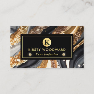 Carte De Visite Aquarelle Parties scintillant noire et or Encre d'