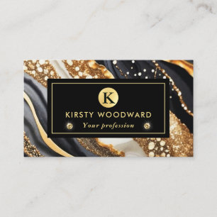 Carte De Visite Aquarelle Parties scintillant noire et or Encre d'