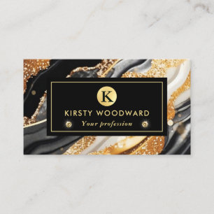 Carte De Visite Aquarelle Parties scintillant noire et or Encre d'