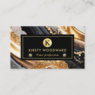 Carte De Visite Aquarelle Parties scintillant noire et or Encre d'