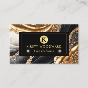 Carte De Visite Aquarelle Parties scintillant noire et or Encre d'