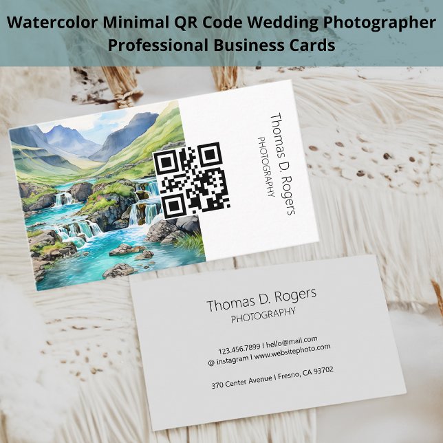 Carte De Visite Aquarelle paysage graphique I Photographie Code QR (Créateur téléchargé)