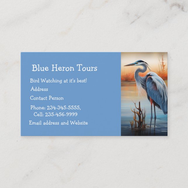 Carte De Visite Aquarelle personnalisée Great Blue Heron Bird Busi (Devant)