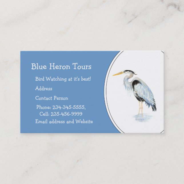 Carte De Visite Aquarelle personnalisée Oiseau de grand héron bleu (Devant)