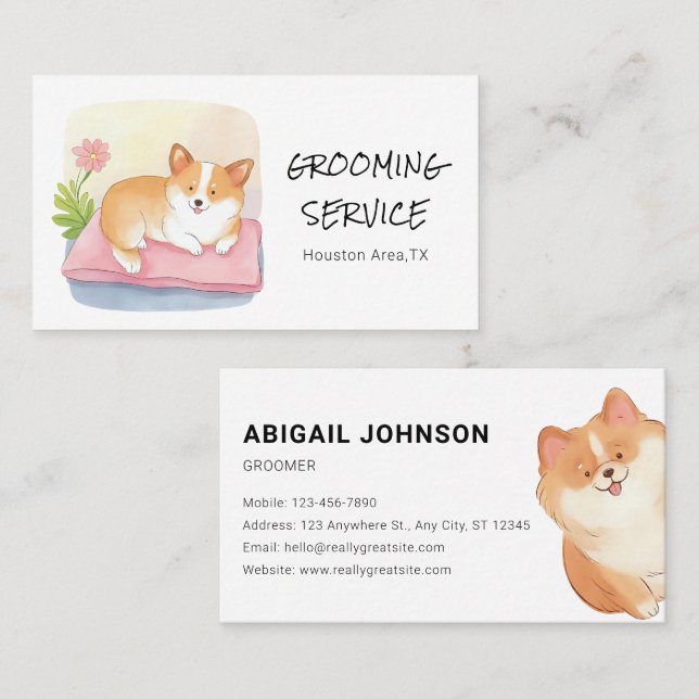 Carte De Visite Aquarelle Pet Grossissant avec une jolie conceptio (Devant / Derrière)