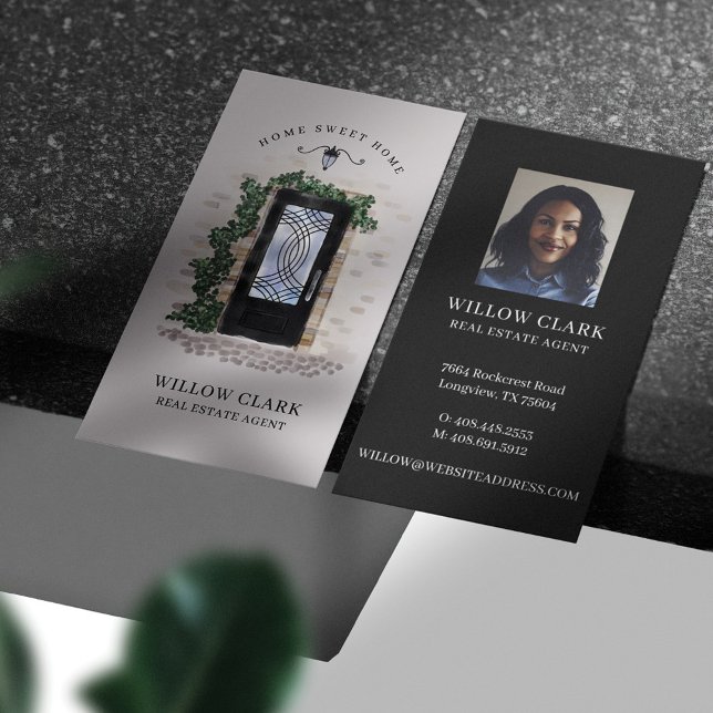 Carte De Visite Aquarelle Pierre Porte en fer noir Agent immobilie (Créateur téléchargé)