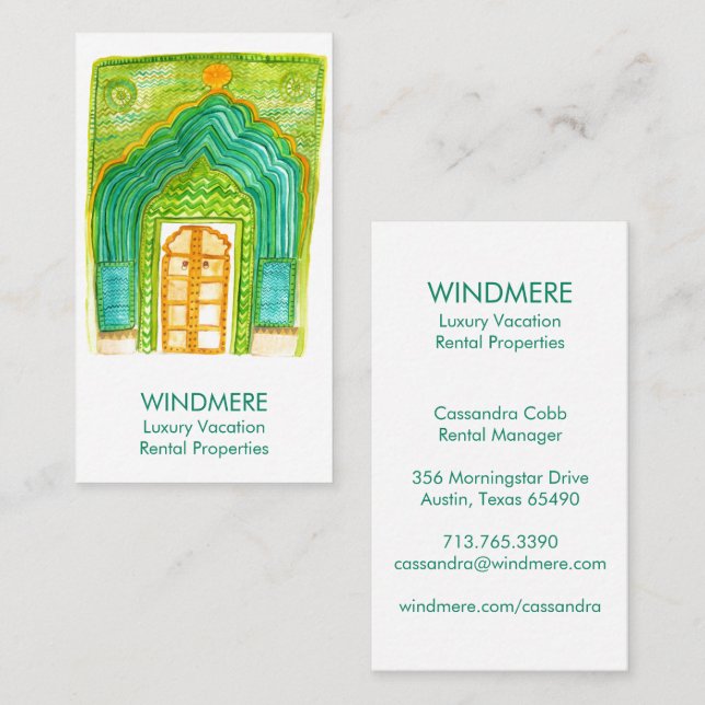 Carte De Visite Aquarelle Porte Agent Immobilier Réaltor Unique (Devant / Derrière)