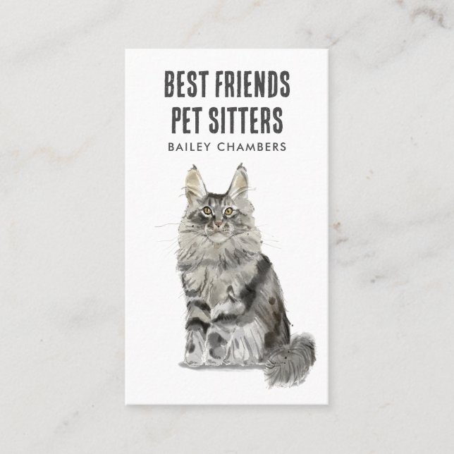 Carte De Visite Aquarelle pour animal de chat (Devant)
