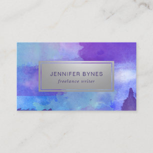 Carte De Visite Aquarelle pourpre et bleue - argent de Faux