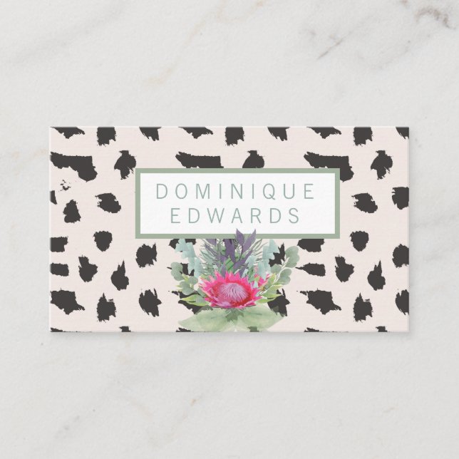 Carte De Visite Aquarelle Protea Floral Chic Moderne (Devant)