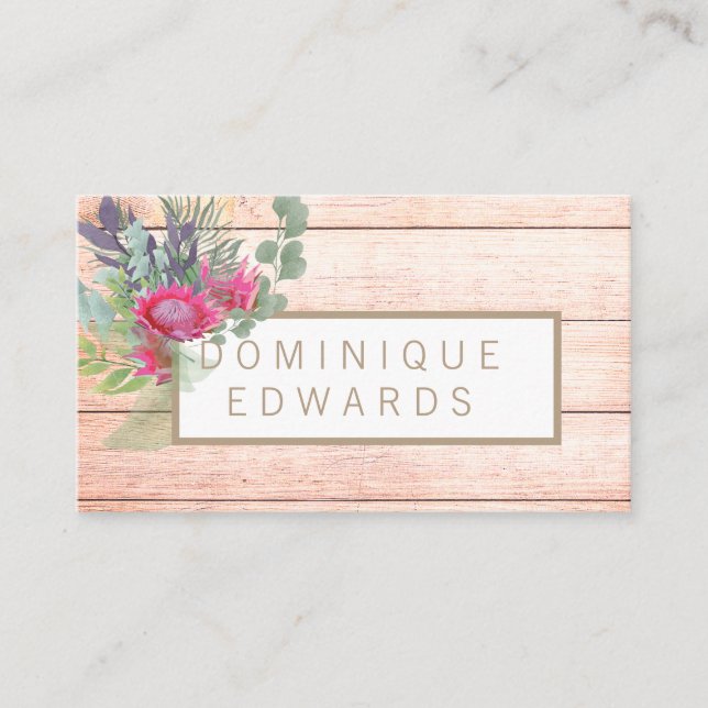 Carte De Visite Aquarelle Protea Floral Rustique (Devant)