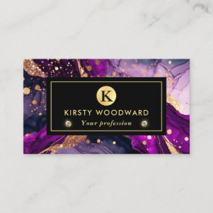 Carte De Visite Aquarelle Purple et Parties scintillant d'or Encre