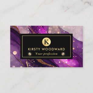 Carte De Visite Aquarelle Purple et Parties scintillant d'or Encre