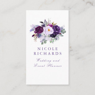 Carte De Visite Aquarelle Purple Floral Élégant Bohème