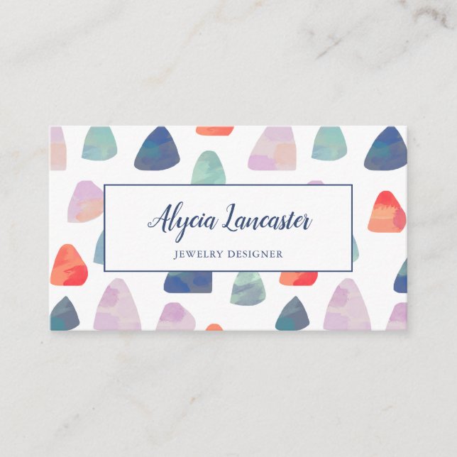 Carte De Visite Aquarelle Rocks Corail & Blue Jewelry Designer (Devant)