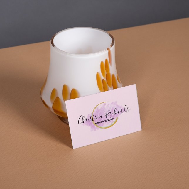 Carte De Visite Aquarelle rose avec logo et QR (Créateur téléchargé)