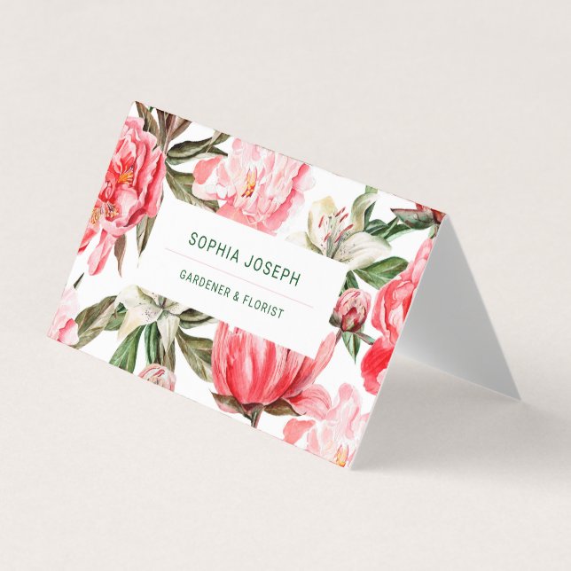 Carte De Visite Aquarelle rose blanche rouge florale  (Devant)