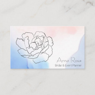 Carte De Visite Aquarelle rose bleue en pastel de pivoine rose