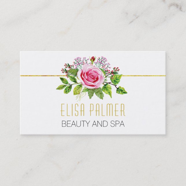 Carte De Visite Aquarelle rose bouquet floral (Devant)