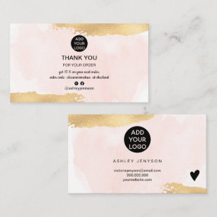 Carte De Visite Aquarelle rose brosse d'or ordre merci