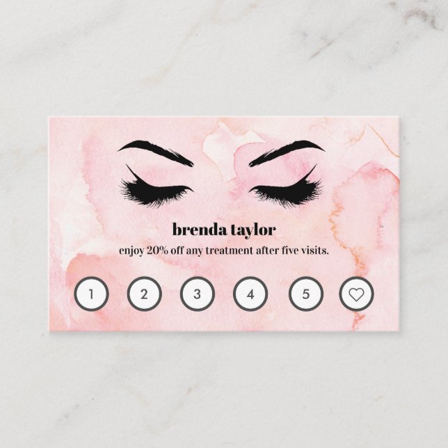 Carte De Visite Aquarelle rose Browbar Eyelash Loyauté personnalis (Devant)