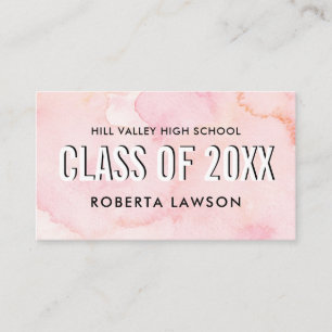 Carte De Visite Aquarelle rose classe Nom de graduation sociale Ic