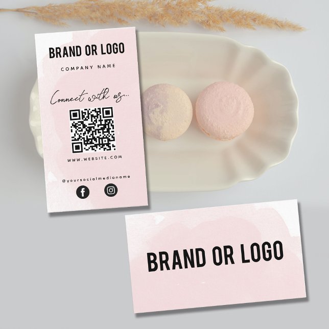 Carte De Visite Aquarelle rose Connectez-vous avec nous QR Code (Créateur téléchargé)