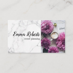 Carte De Visite Aquarelle rose doux pivoines Monogramme floral