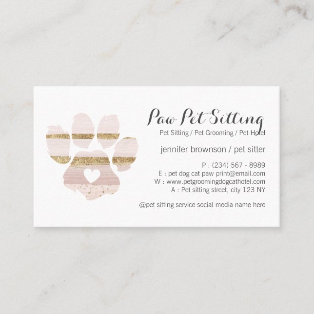 Carte De Visite Aquarelle rose éclate Paw Sitter Sitter (Devant)