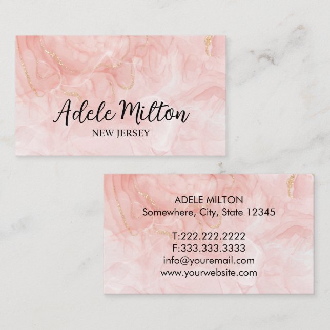 Carte De Visite Aquarelle Rose Élégante  (Devant / Derrière)