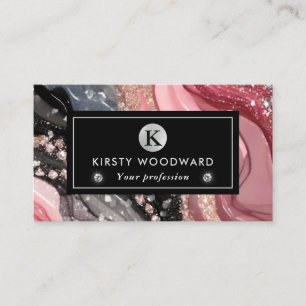 Carte De Visite Aquarelle Rose et Encre Alcoolique Noire Agate
