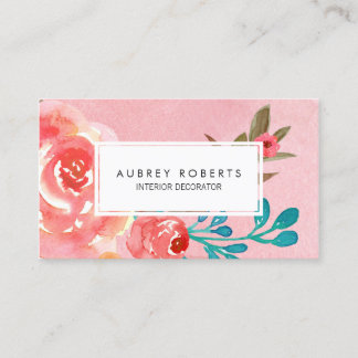 Carte De Visite Aquarelle rose Floral Pattern Shop
