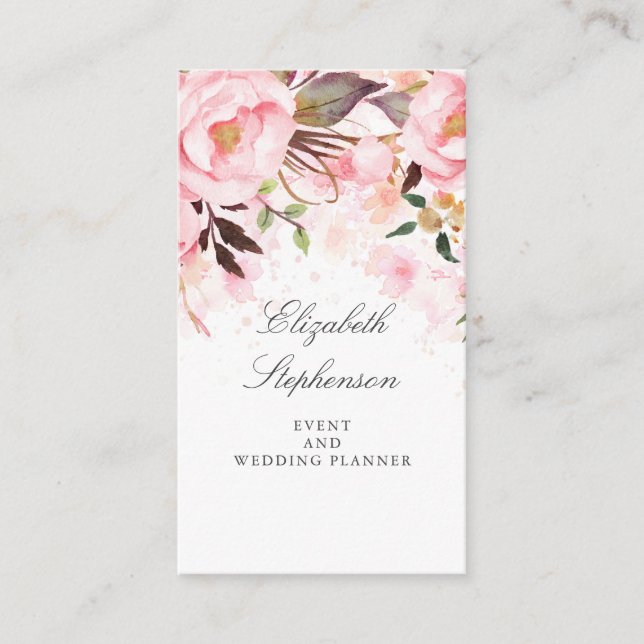 Carte De Visite Aquarelle rose florale Élégante et moderne (Devant)
