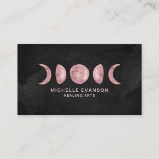 Carte De Visite Aquarelle rose Lune Phases de guérisseur de l'éner