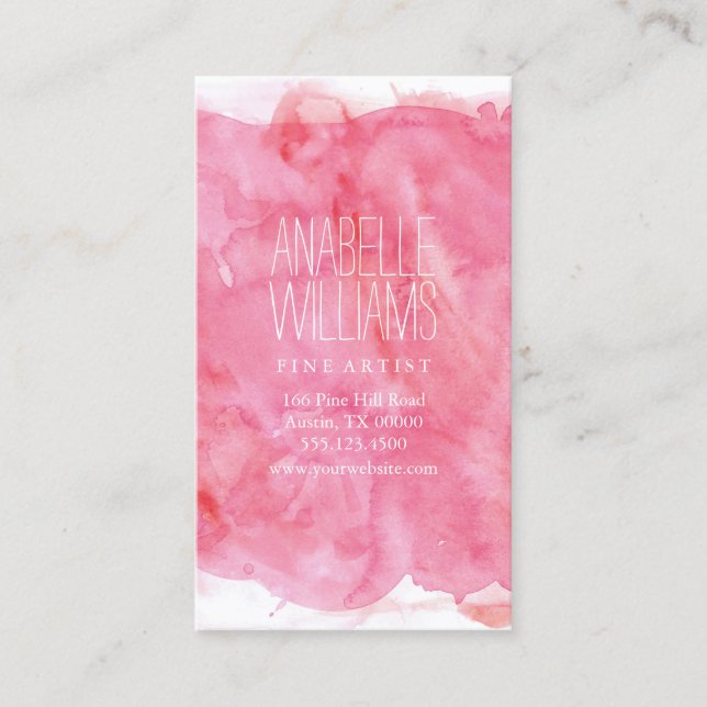 Carte De Visite Aquarelle rose moderne (Devant)