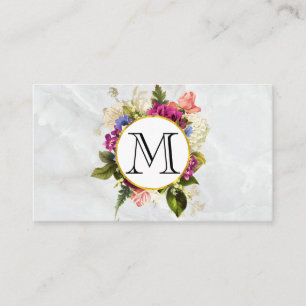 Carte De Visite Aquarelle rose moderne Bouquet floral Monogramme