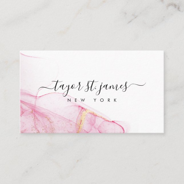 Carte De Visite Aquarelle rose or Calligraphie Peinture Splatter (Devant)