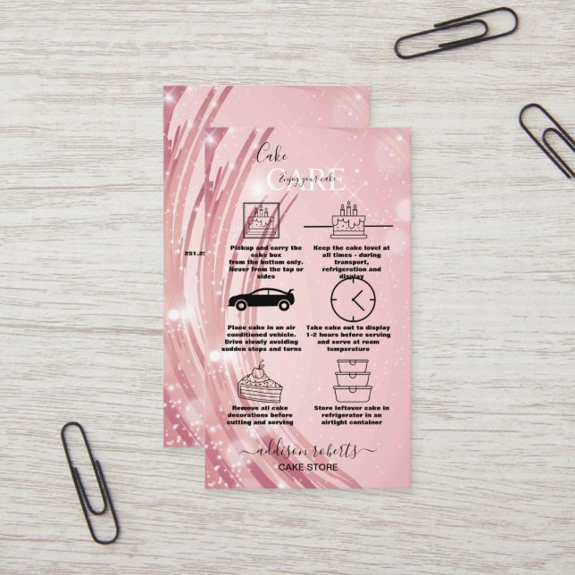 Carte De Visite Aquarelle rose or moderne Cake Care Entreprise C (Devant/Arrière en situation)