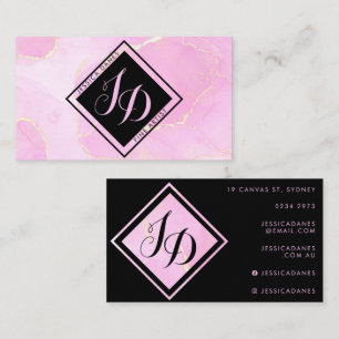 Carte De Visite Aquarelle rose pastel Monogramme Diamant noir